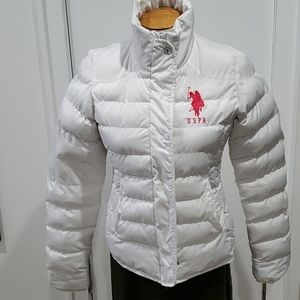 US Polo Women’s Big Horse White Logo Quilted Puffer Jacket Coat Size Small